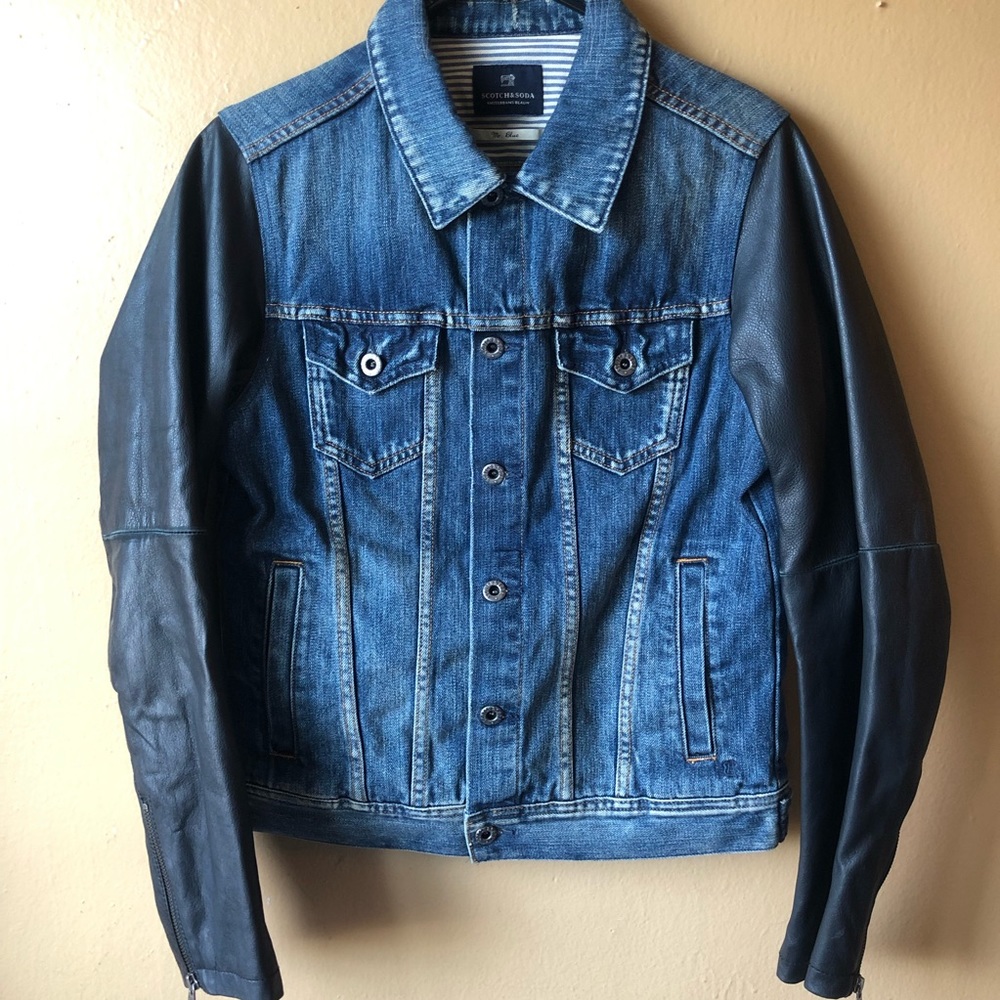 Scotch & Soda denim jacket w/leather sleeves